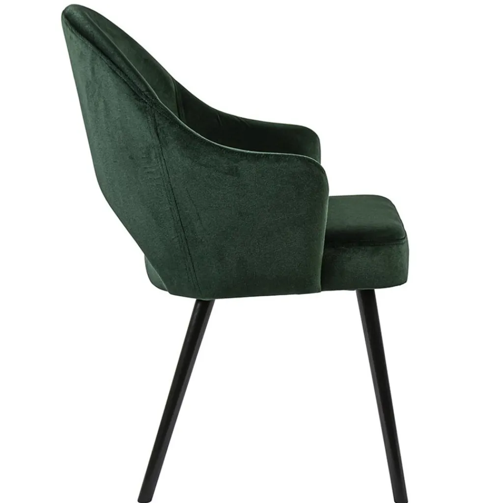 Straluma Stoffen eetkamerstoel velours groen met zwarte houten poot> Eetkamerstoelen