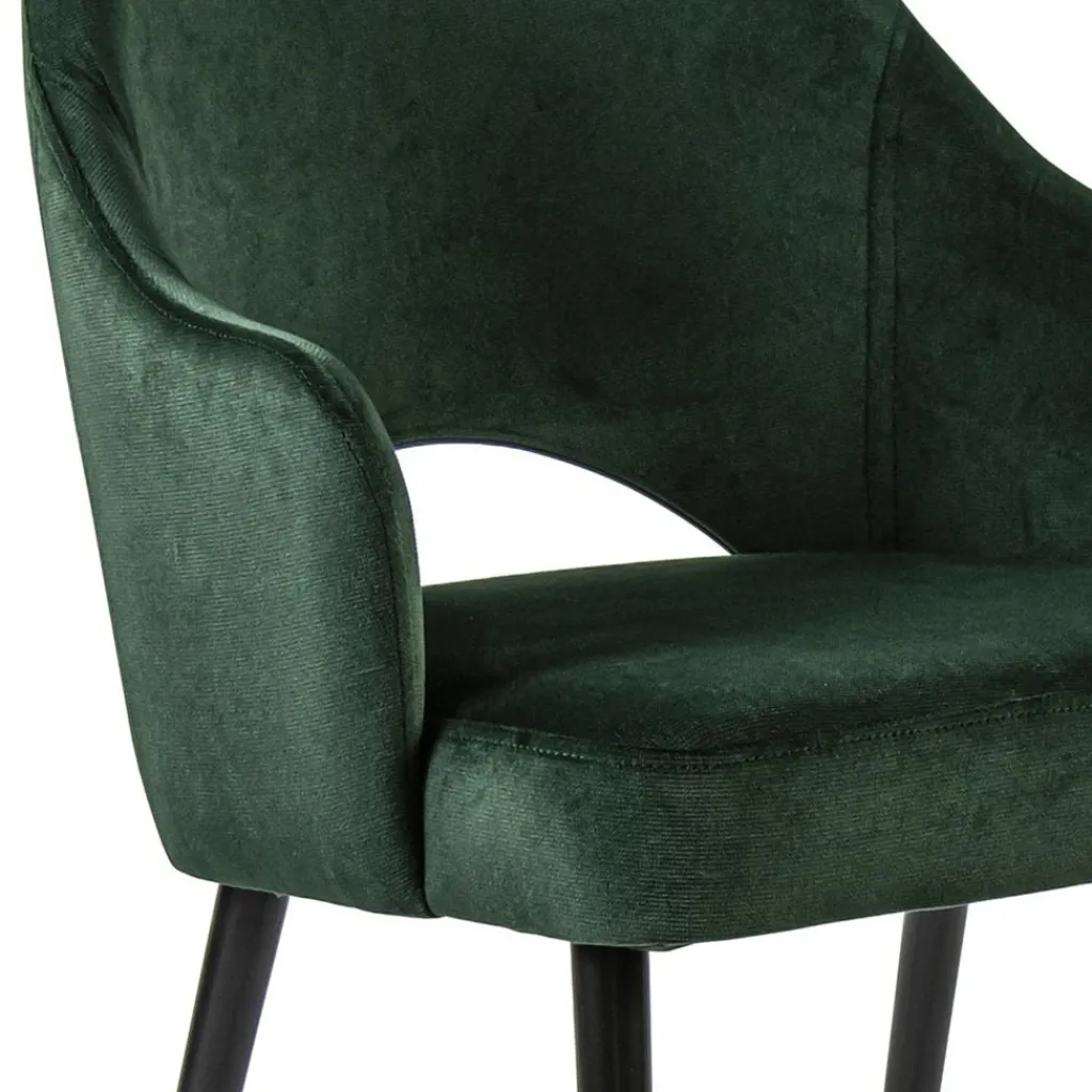 Straluma Stoffen eetkamerstoel velours groen met zwarte houten poot> Eetkamerstoelen