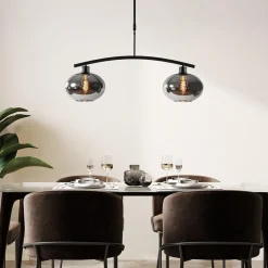 Straluma Strak klassieke hanglamp zwart met smoke glas></noscript> Eettafellampen|Eetkamerverlichting