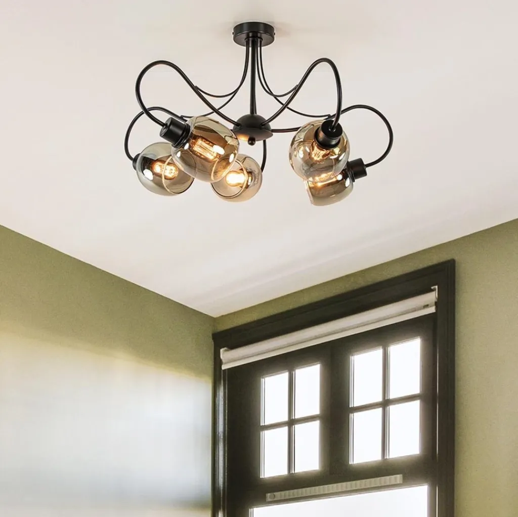 Straluma Strak klassieke 5-lichts plafondlamp met smoke glazen kappen> Plafondlampen|Klassieke Verlichting