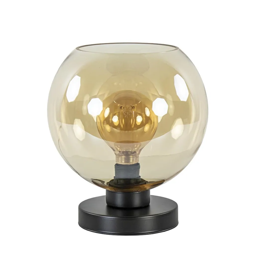 Straluma Strak klassieke tafellamp zwart met amber glas> Tafellampen|Klassieke Verlichting