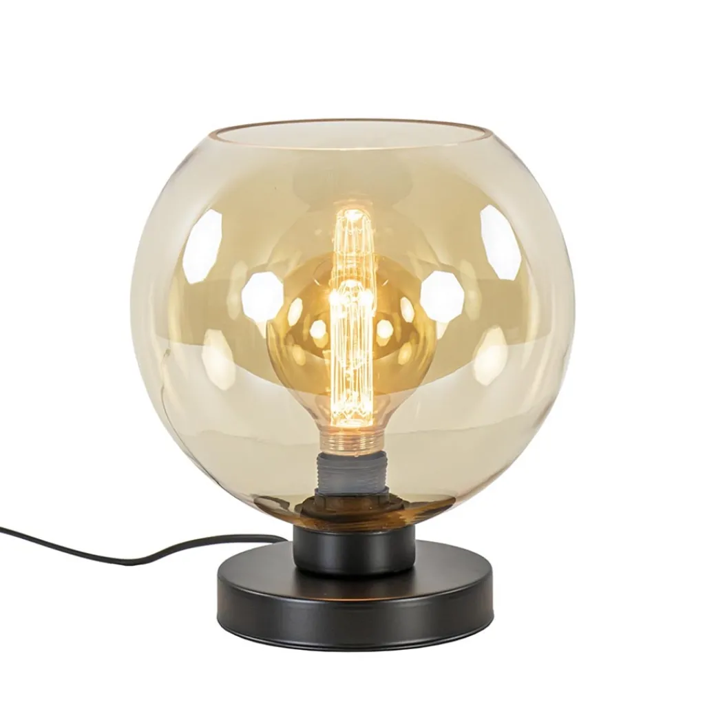 Straluma Strak klassieke tafellamp zwart met amber glas> Tafellampen|Klassieke Verlichting