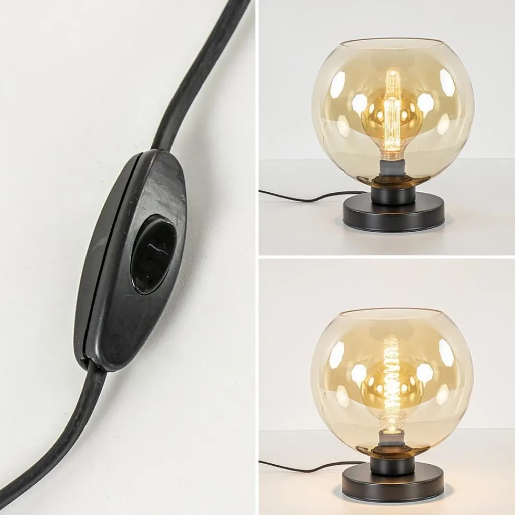 Straluma Strak klassieke tafellamp zwart met amber glas> Tafellampen|Klassieke Verlichting