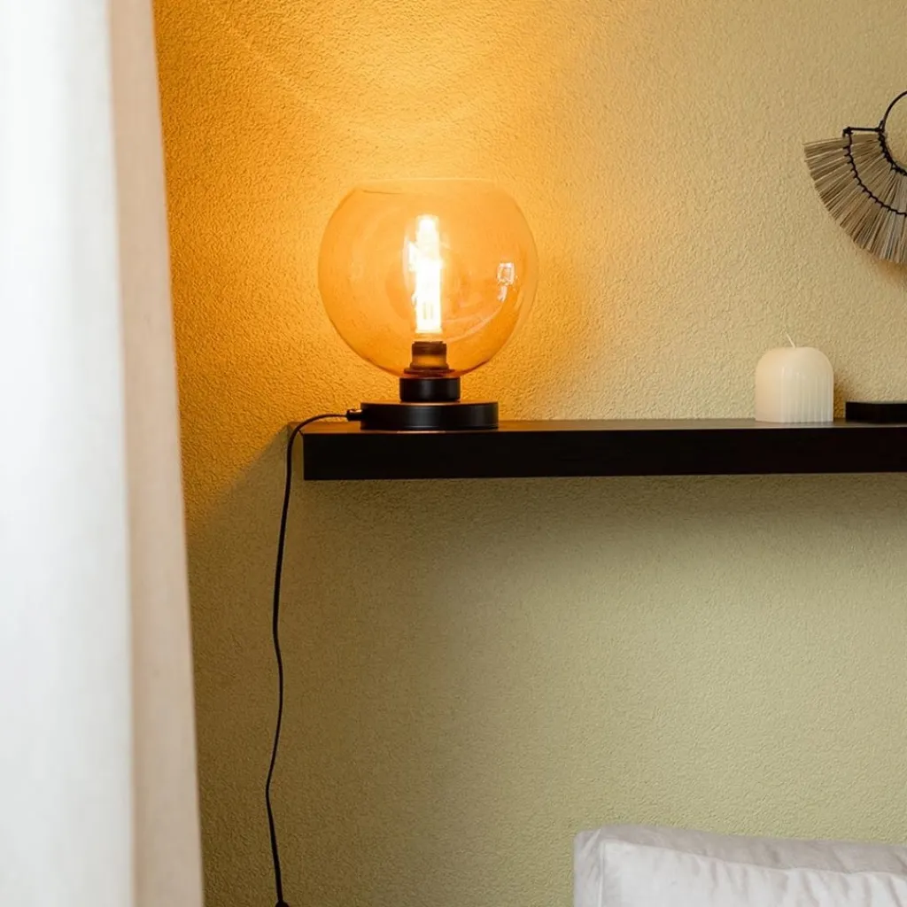 Straluma Strak klassieke tafellamp zwart met amber glas> Tafellampen|Klassieke Verlichting