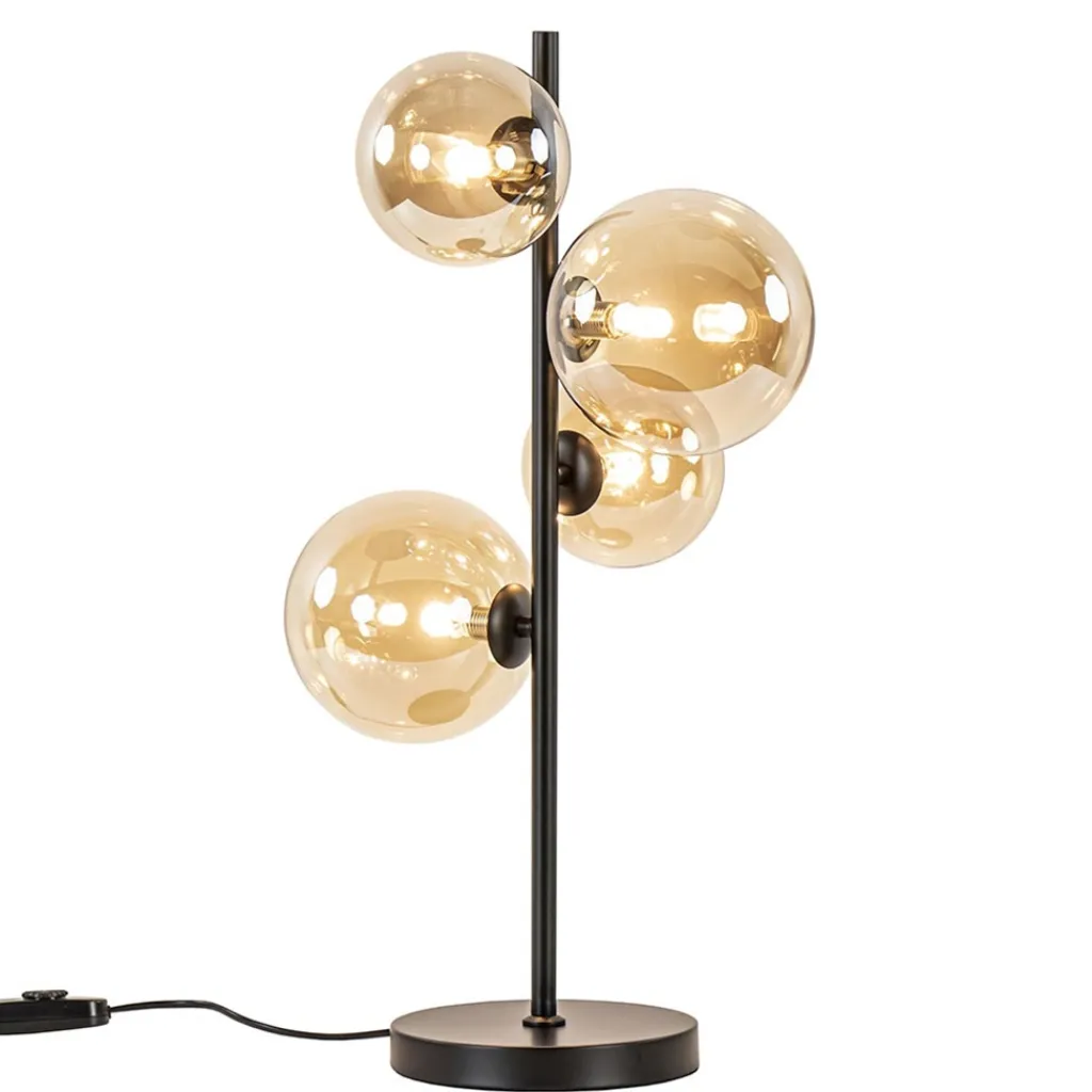 Straluma Strak klassieke tafellamp zwart met amber glas> Woonkamerlampen|Slaapkamerlampen