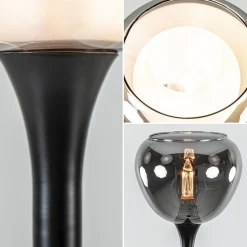 Straluma Strak klassieke tafellamp zwart met smoke glazen kap></noscript> Tafellampen