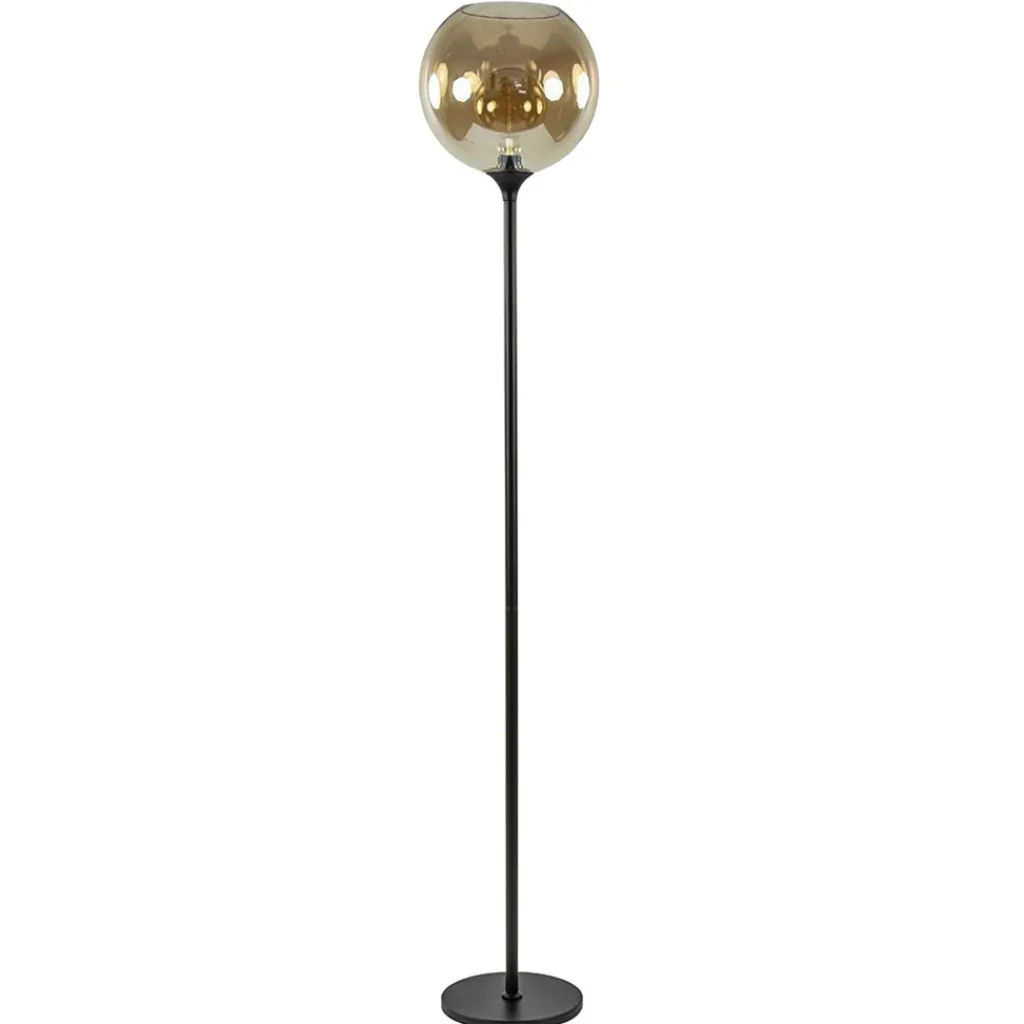 Straluma Strak klassieke vloerlamp zwart met amber glas 30 cm> Vloerlampen|Klassieke Verlichting