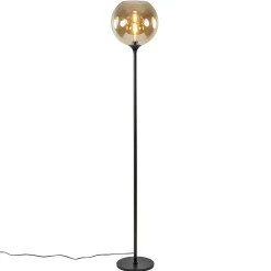 Straluma Strak klassieke vloerlamp zwart met amber glas 30 cm> Vloerlampen|Klassieke Verlichting