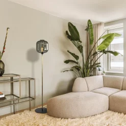 Straluma Strak klassieke vloerlamp brons met zwart en smoke glas></noscript> Vloerlampen|Klassieke Verlichting