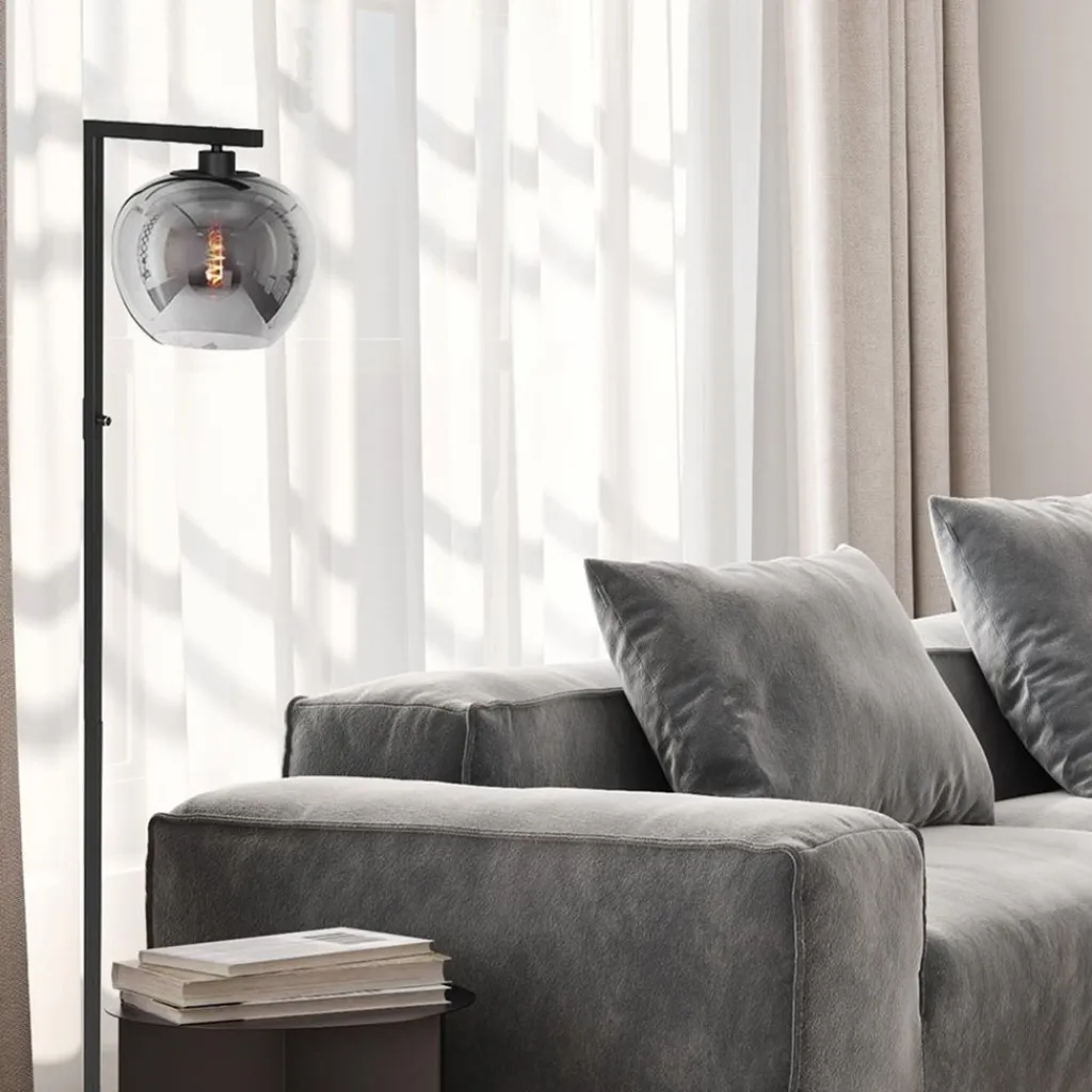 Straluma Strakke vloerlamp zwart met smoke glazen kap> Vloerlampen|Retro Verlichting