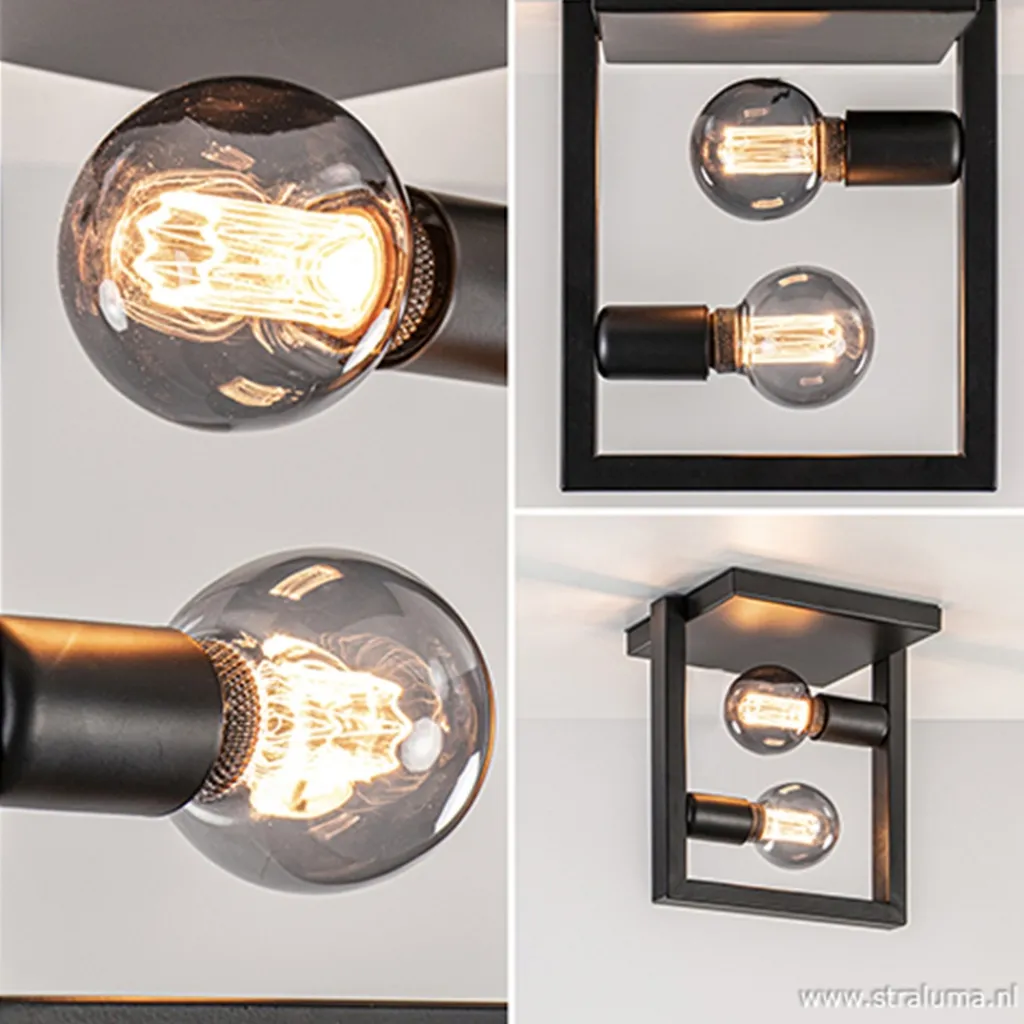 Straluma Strakke zwarte plafonnière metaal Frame> Plafonnières|Woonkamerlampen