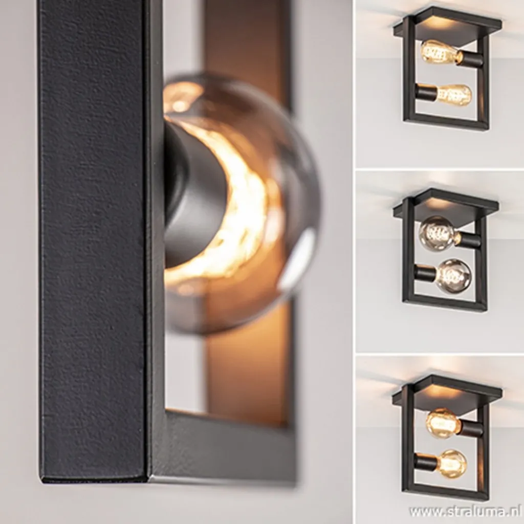 Straluma Strakke zwarte plafonnière metaal Frame> Plafonnières|Woonkamerlampen