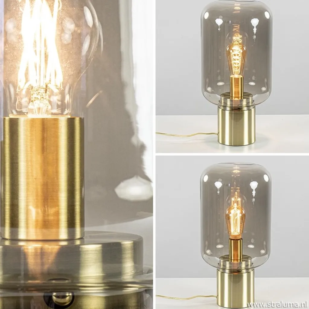 Straluma Tafellamp Arturan messing + smoke glas> Tafellampen|Light and Living