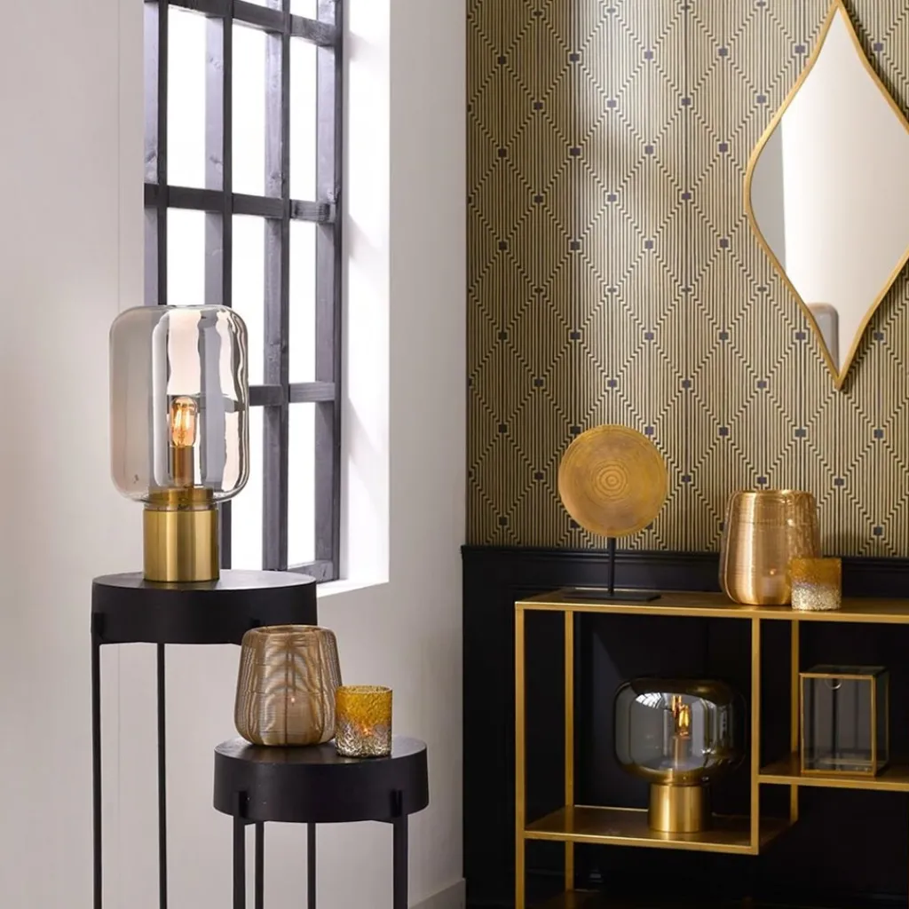 Straluma Tafellamp Arturan messing + smoke glas> Tafellampen|Light and Living