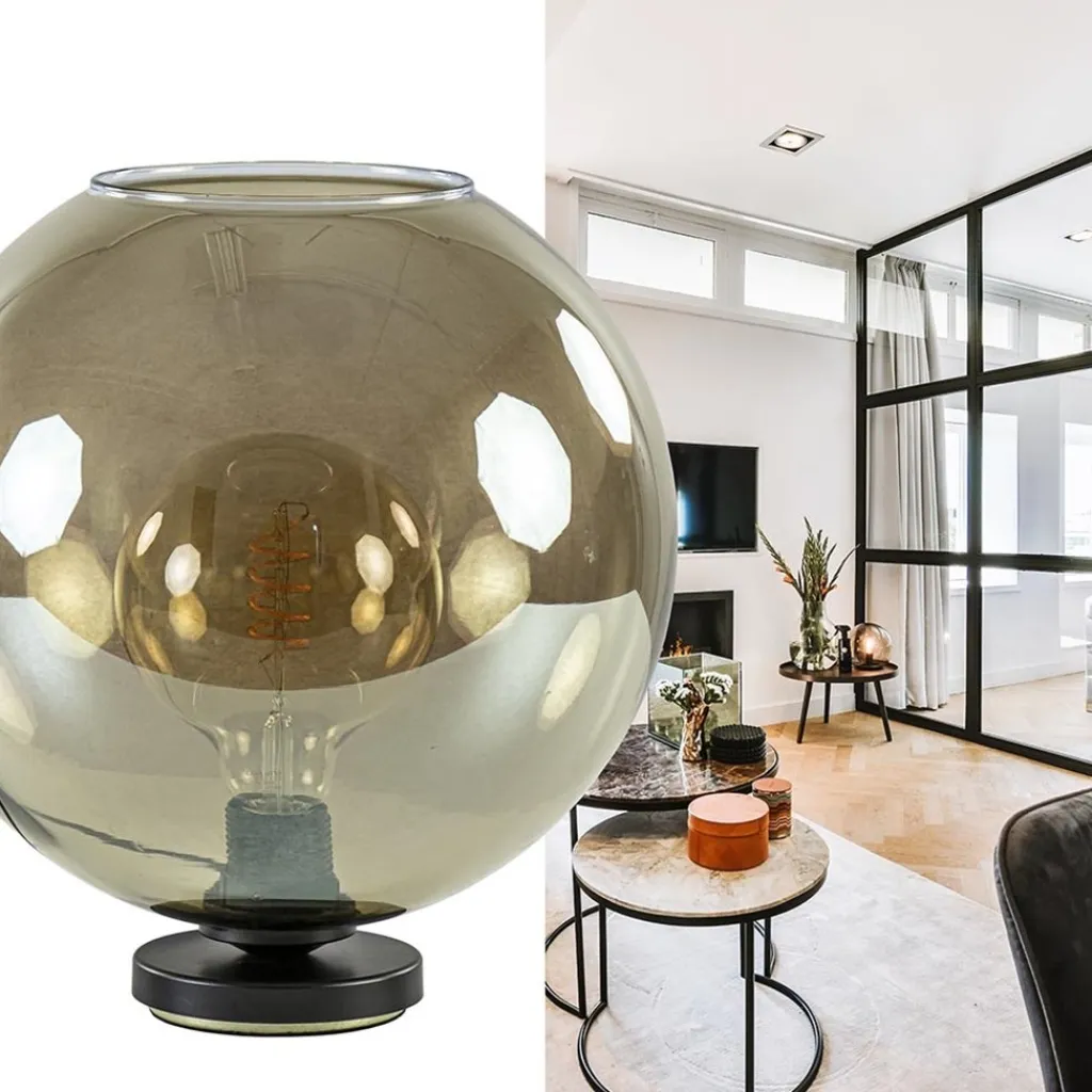 Straluma Tafellamp Bella zwart + smoke glas 30cm> Tafellampen|Luxe Verlichting