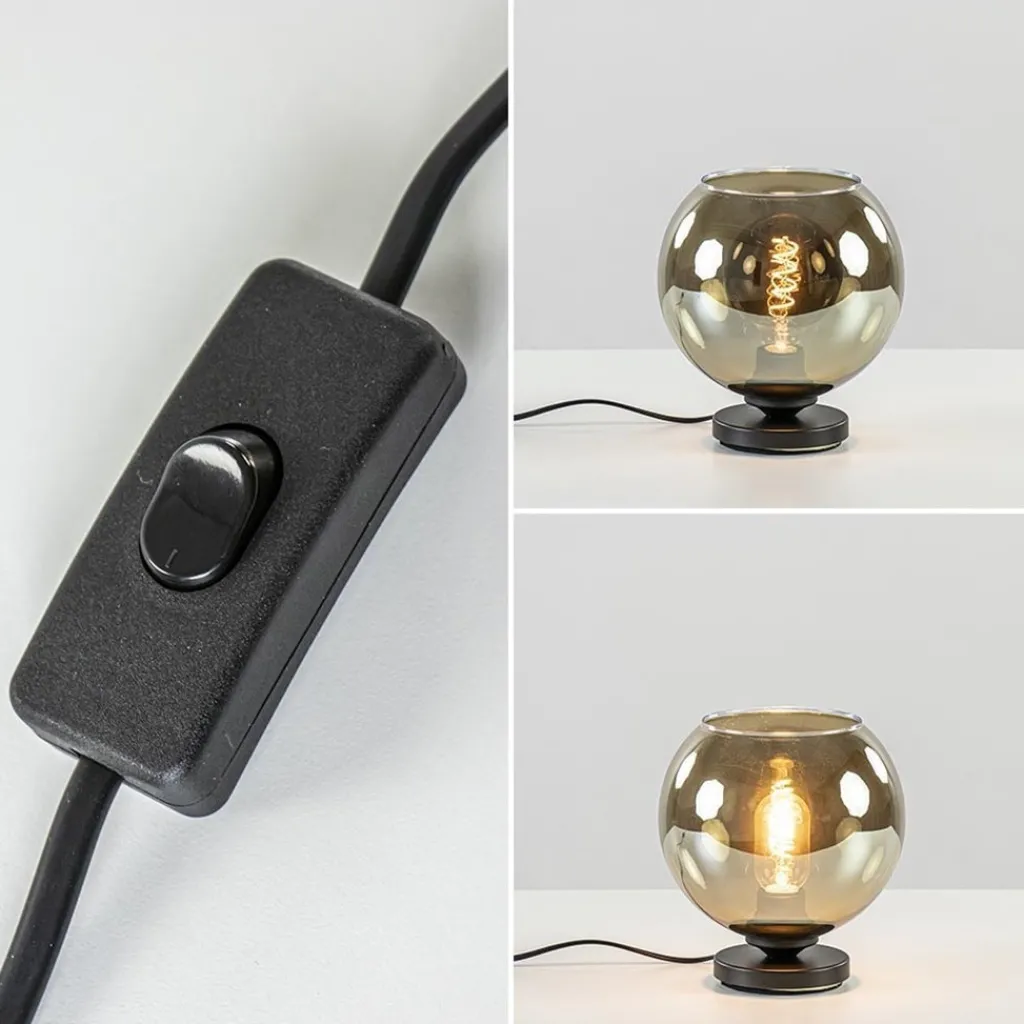 Straluma Tafellamp Bella zwart + smoke glas 20cm> Woonkamerlampen|Slaapkamerlampen