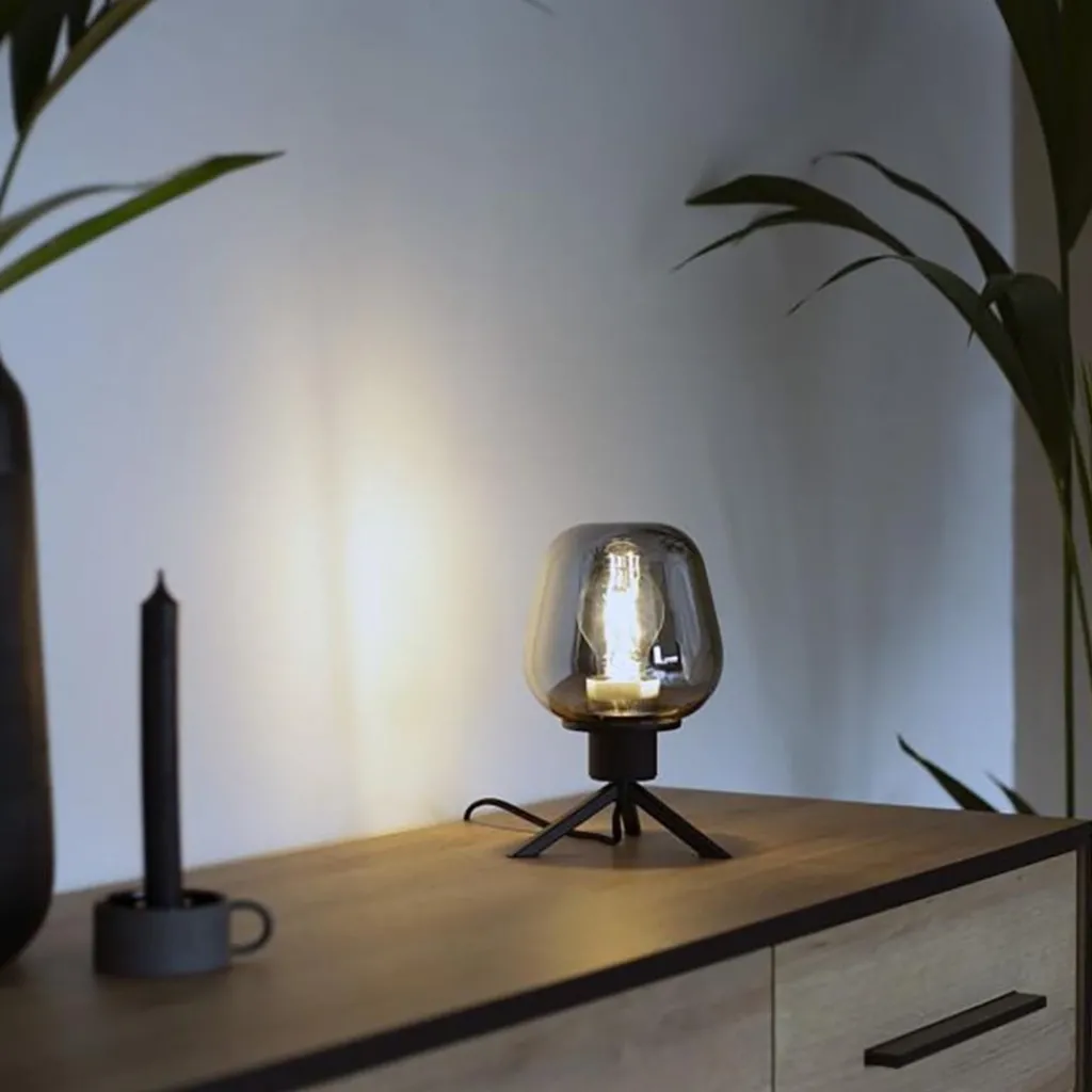 Straluma Tafellamp driepoot kegel smoke glas> Driepoot lampen|Woonkamerlampen