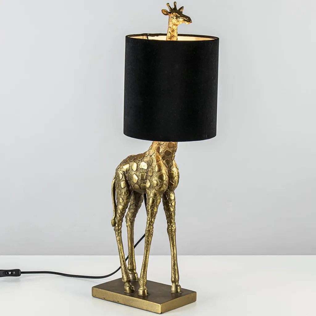 Straluma Tafellamp Giraffe groot antiek brons met velvet zwarte kap> Light and Living|Woonkamerlampen