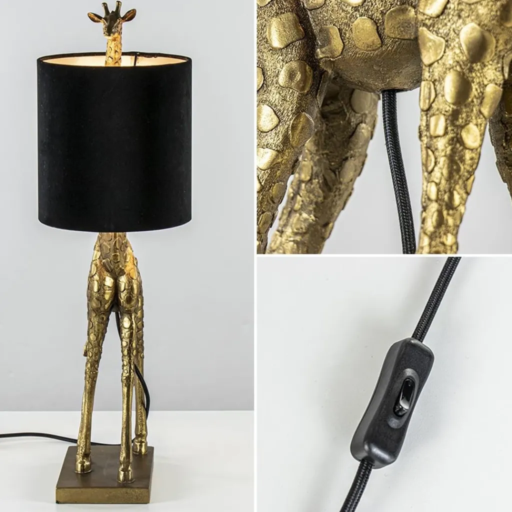 Straluma Tafellamp Giraffe groot antiek brons met velvet zwarte kap> Light and Living|Woonkamerlampen