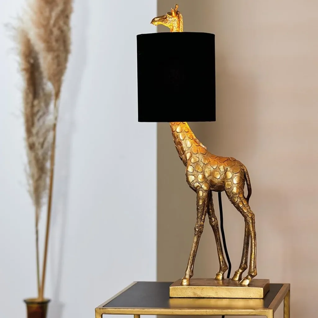 Straluma Tafellamp Giraffe groot antiek brons met velvet zwarte kap> Light and Living|Woonkamerlampen
