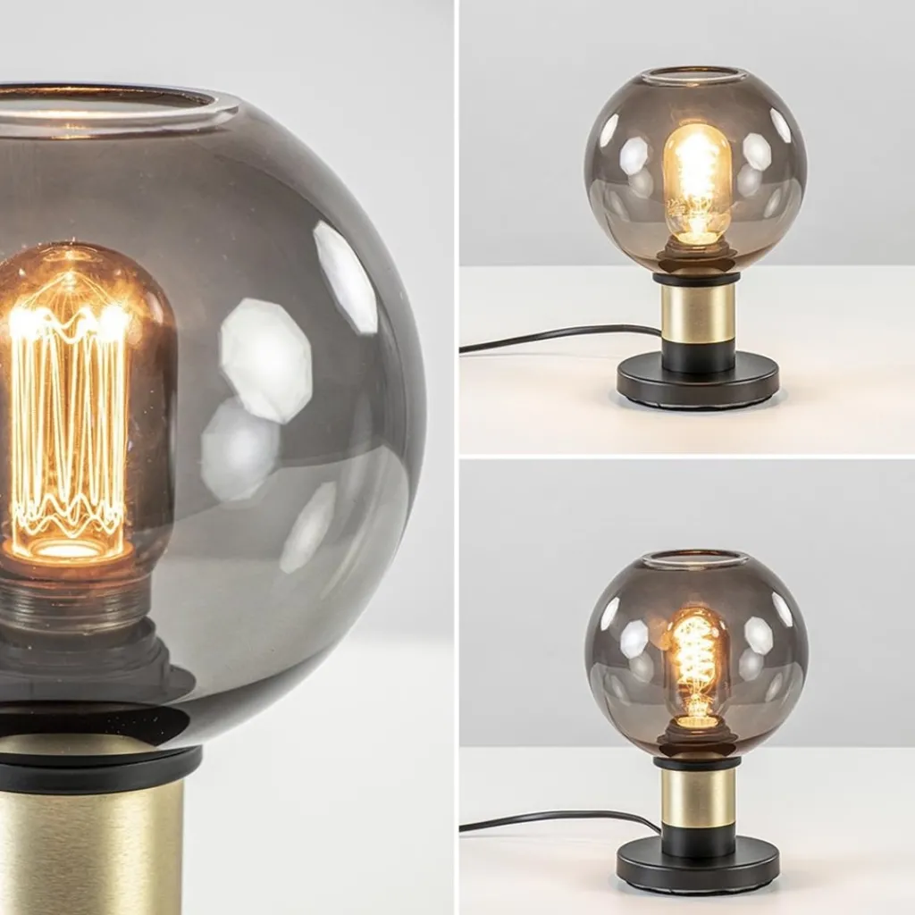 Straluma Tafellamp Lazise 15cm zwart/smoke/goud> Tafellampen|Klassieke Verlichting