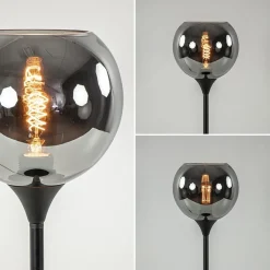 Straluma Tafellamp mat zwart met 20 cm smoke glazen bol><noscript><img width=