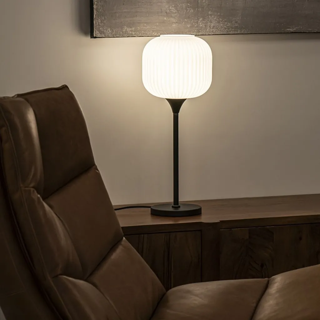 Straluma Tafellamp mat zwart met wit glas hoog> Tafellampen|Retro Verlichting