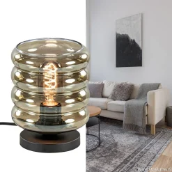 Straluma Tafellamp Quinto cilinder rib smoke/zw><noscript><img width=