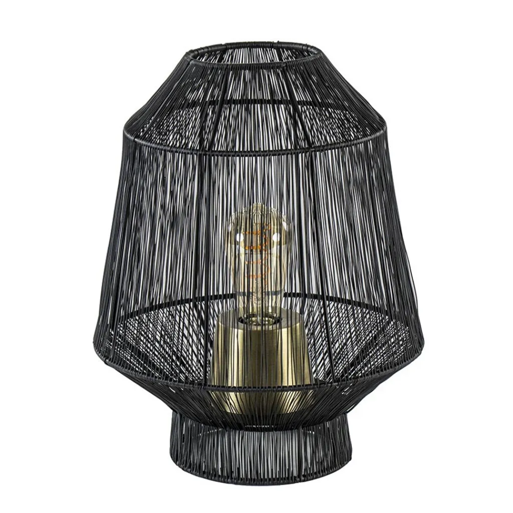 Straluma Tafellamp Vitora mat zwart met bronzen fitting> Tafellampen|Draadlampen