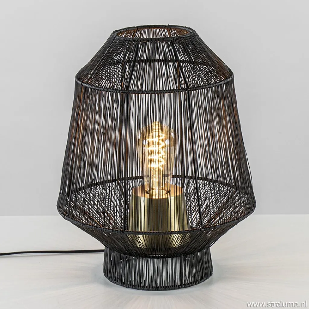 Straluma Tafellamp Vitora mat zwart met bronzen fitting> Tafellampen|Draadlampen