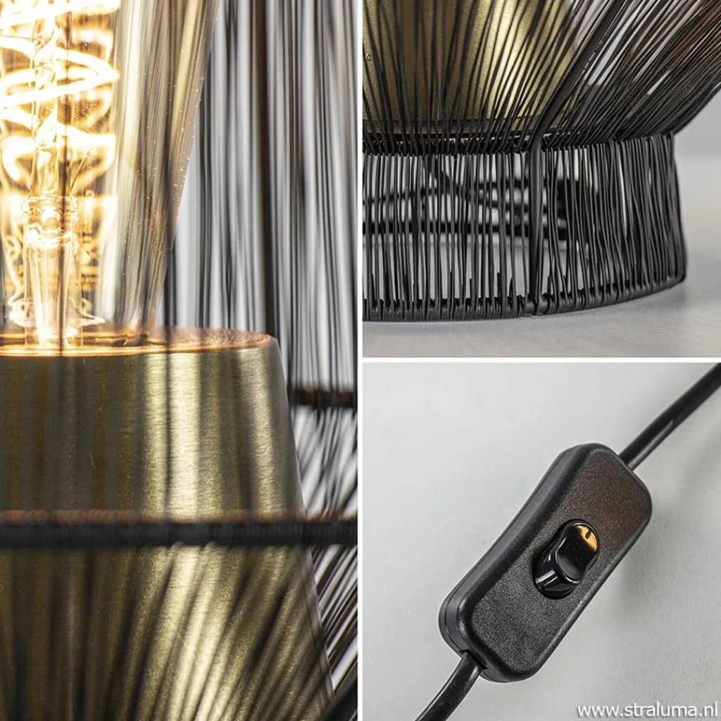 Straluma Tafellamp Vitora mat zwart met bronzen fitting> Tafellampen|Draadlampen