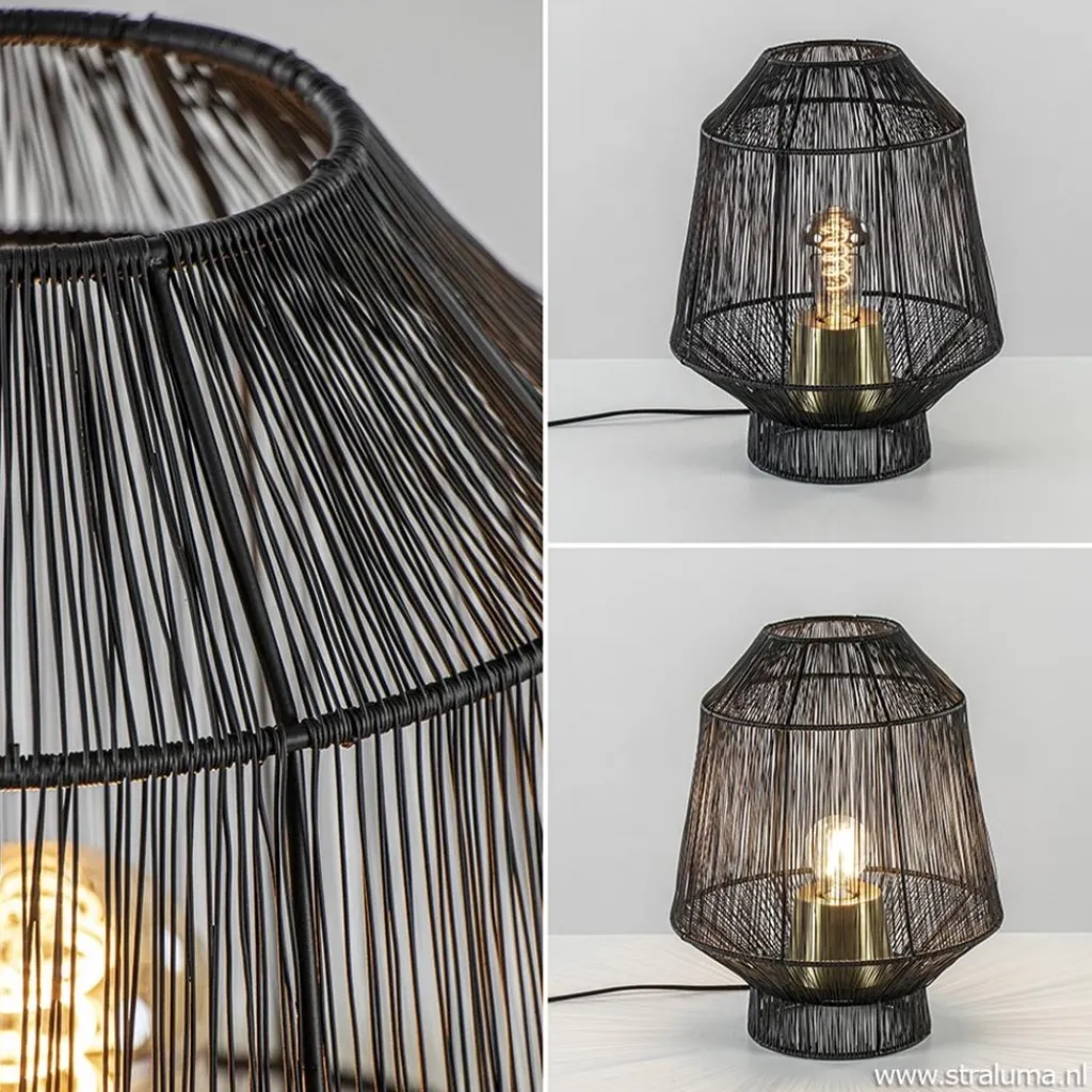Straluma Tafellamp Vitora mat zwart met bronzen fitting> Tafellampen|Draadlampen