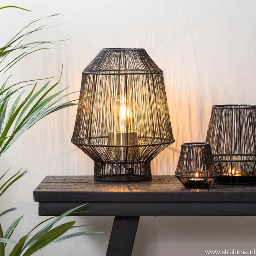 Straluma Tafellamp Vitora mat zwart met bronzen fitting> Tafellampen|Draadlampen