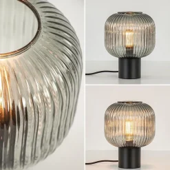 Straluma Tafellamp zwart met ronde smoke glazen kap></noscript> Tafellampen|Klassieke Verlichting