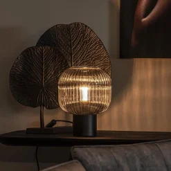 Straluma Tafellamp zwart met ronde smoke glazen kap></noscript> Tafellampen|Klassieke Verlichting