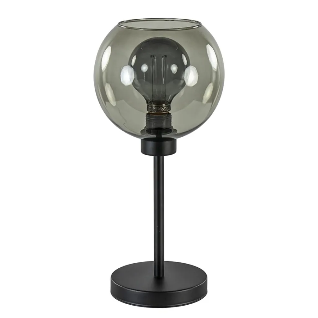 Straluma Tafellamp zwart met smoke glazen bol> Tafellampen|Landelijke Verlichting