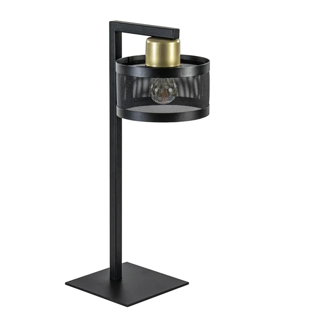 Straluma Tafellamp zwart/goud met ronde kap> Tafellampen|Landelijke Verlichting