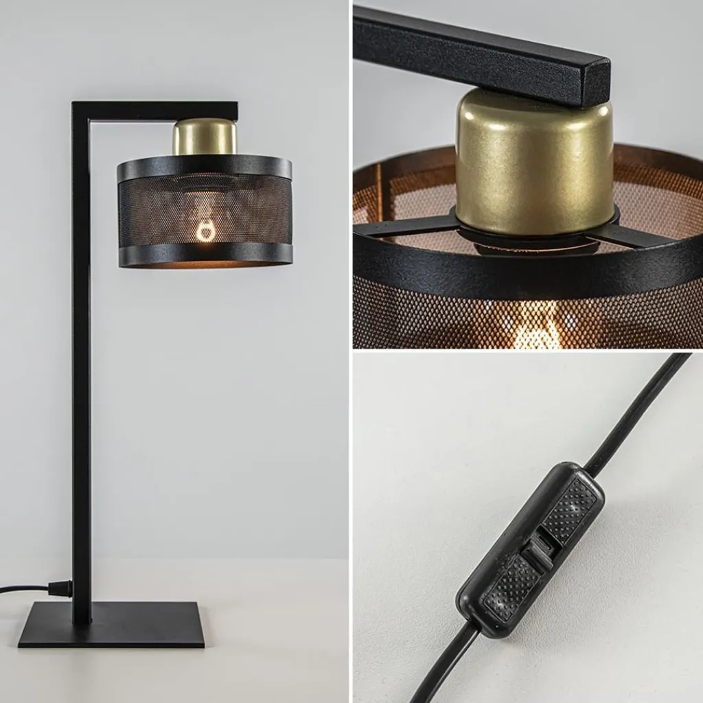 Straluma Tafellamp zwart/goud met ronde kap> Tafellampen|Landelijke Verlichting