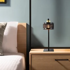 Straluma Tafellamp zwart/goud met ronde kap><noscript><img width=