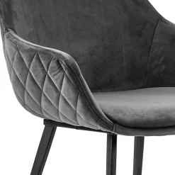 Straluma Trendy armstoel velvet grey met zwart metalen poot></noscript> Eetkamerstoelen