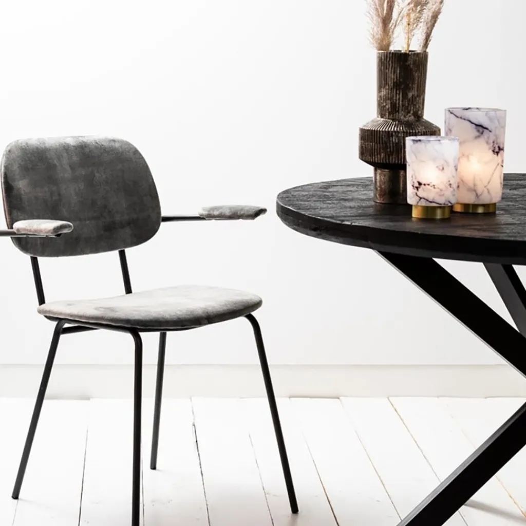 Straluma Trendy eetkamerstoel Emma velvet grijs> Light and Living|Eetkamerstoelen