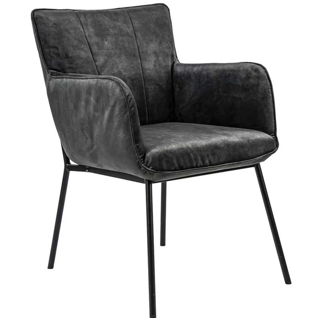 Straluma Trendy eetkamerstoel velours antraciet met armleuning> Eetkamerstoelen