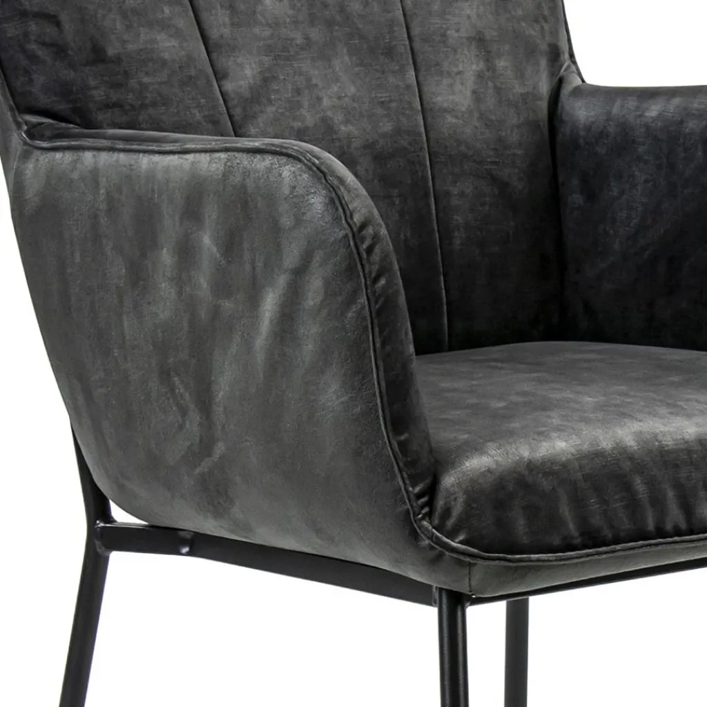 Straluma Trendy eetkamerstoel velours antraciet met armleuning> Eetkamerstoelen