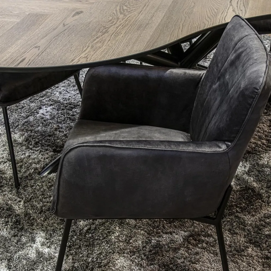 Straluma Trendy eetkamerstoel velours antraciet met armleuning> Eetkamerstoelen