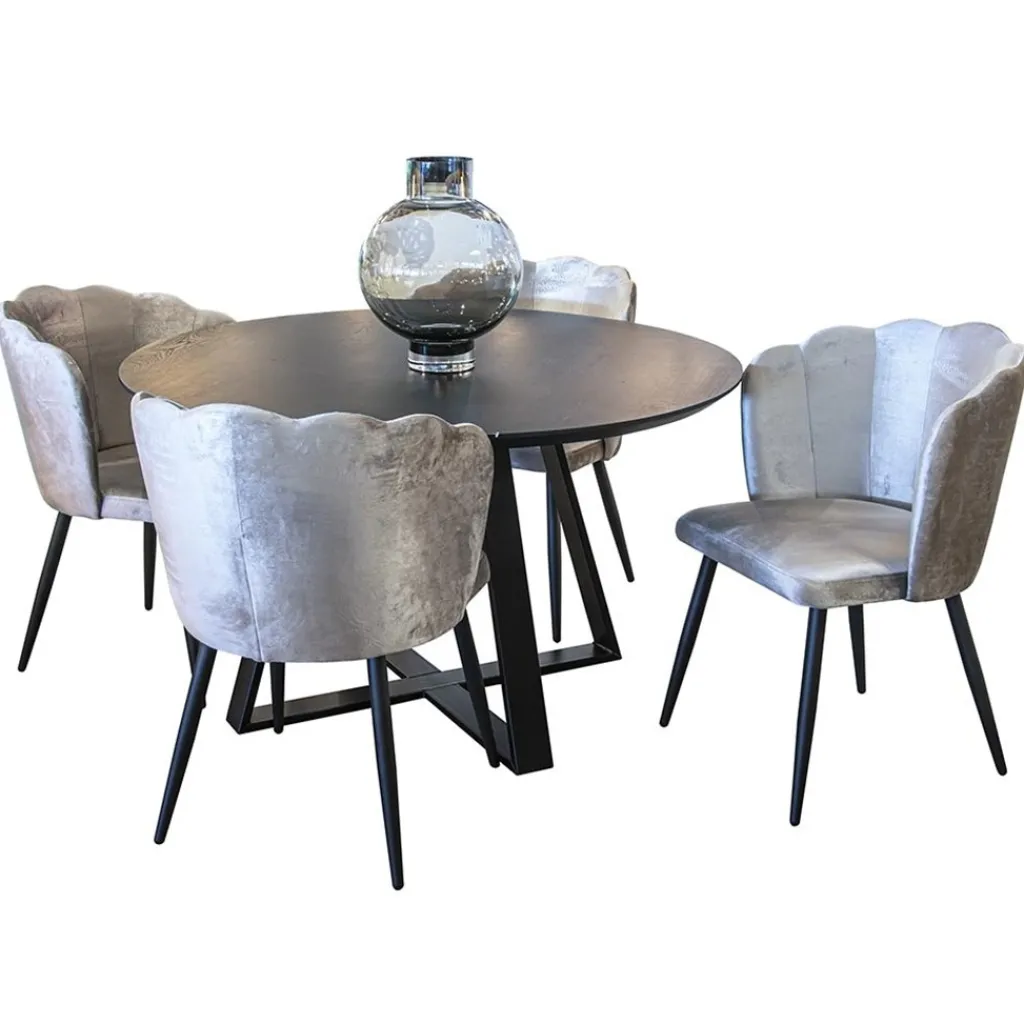 Straluma Trendy eetkamerstoel velours met zwarte poot> Eetkamerstoelen