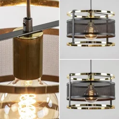 Straluma Trendy hanglamp mat zwart met hoogglans goud></noscript> Eetkamerverlichting|Hanglampen