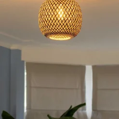 Straluma Trendy plafondlamp bamboe naturel/zwart></noscript> Woonkamerlampen|Tienerkamerlampen