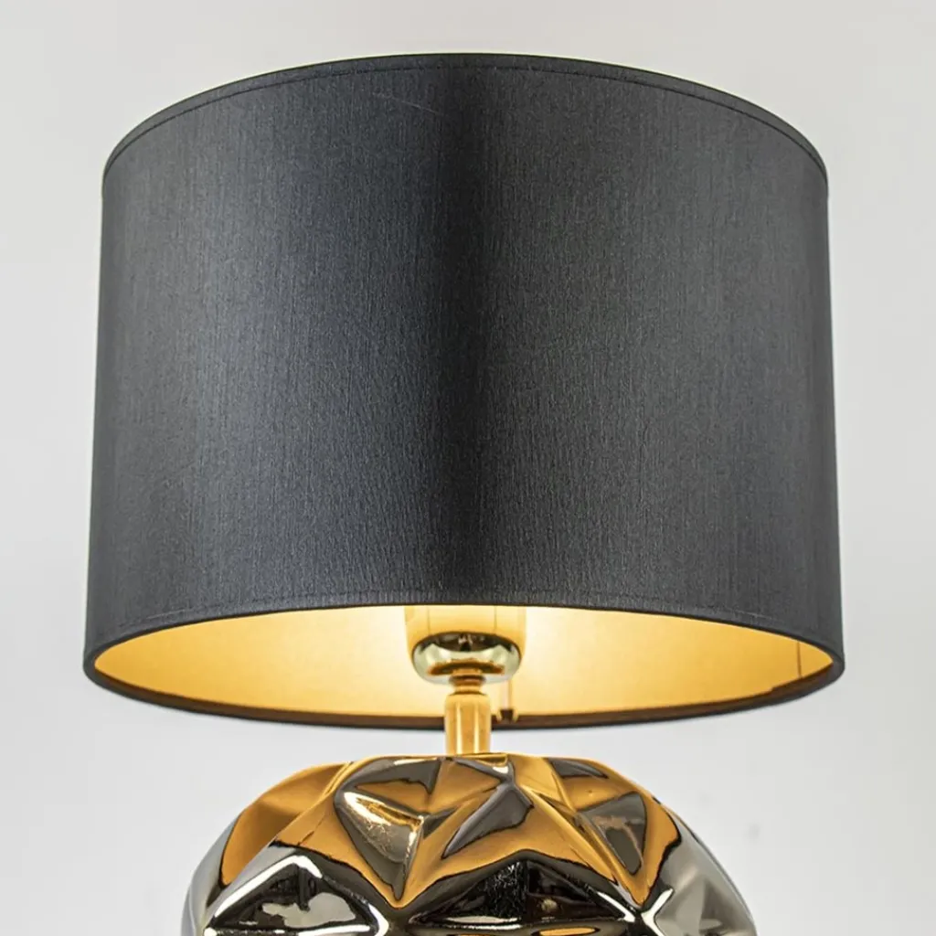 Straluma Trendy tafellamp keramiek goud met zwarte kap> Tafellampen|Schemerlampen