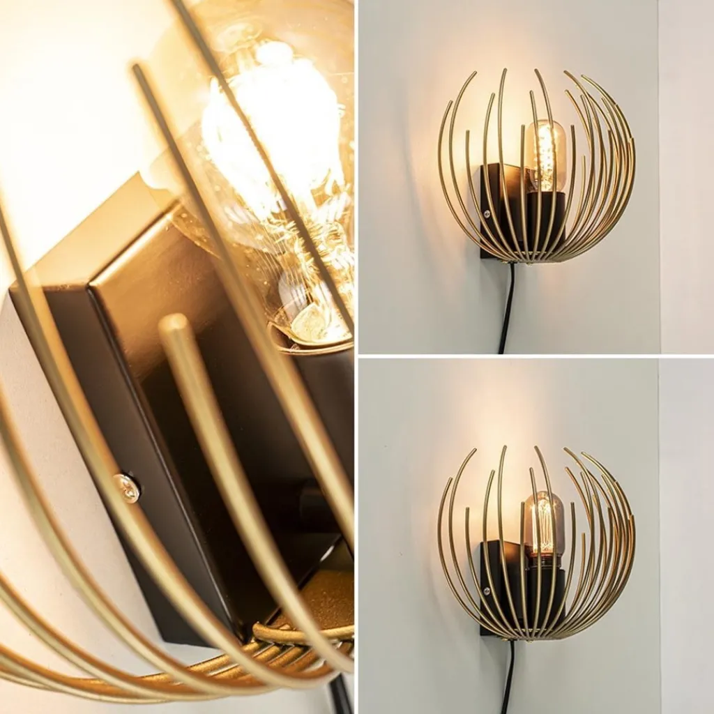 Straluma Trendy wandlamp goud met zwart inclusief snoer> Slaapkamerlampen|Halverlichting