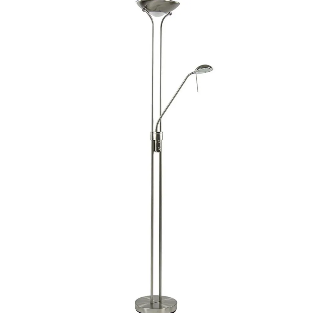 Straluma Uplighter met leesarm New Luna nikkel> Vloerlampen|Leeslampen